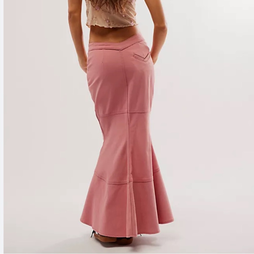 House of Sunny Amor Tulip Mermaid Maxi Denim Skirt in Pink Size 2